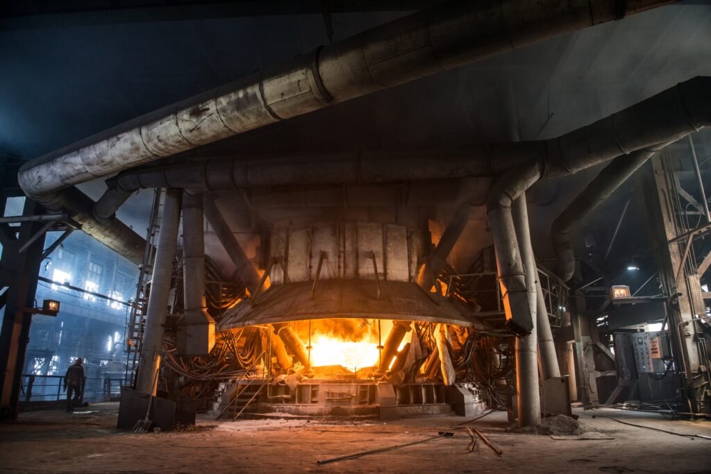 Production process in the steel mill. Arc furnace